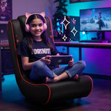 GTPLAYER Floor Gaming Chair Foldable Swivel Floor Chairs for Kids Boys Comfy Video Game Seat with 360° Multipurpose for Gamers, Bedroom or Game Room (Black-Red)