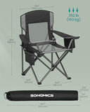 SONGMICS Camping Chair, Folding Oversized Chair, Comfortable and Heavy-Duty, 352 lb Weight Capacity, Adjustable Armrests with Cooler Bag, Storage Bag, Breathable Mesh, Ink Black UGCB060B01