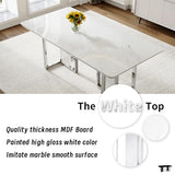 MEMUY 79" Dining Table Set for 8, White Gloss Kitchen Table with 8 PU Chairs, Marble Decals Kitchen Table