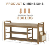 Homaxy 2-Tier Shoe Rack Bench with Side Holder, 39.4 in Bamboo Entryway Bench, Shoe Rack Organizer with Cushion for Front Entrance, Hallway Living Room Bedroom, Walnut and Light Brown