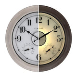 CLXEAST 18 Inch Illuminated Outdoor Clock with AI Smart Sensor, Large Farmhouse Wall Clock with Temperature & Humidity,Weathered White Finish,Unique House Warming Gifts