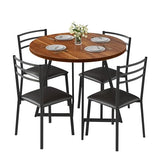 Round Dining Table Set for 4, Wood Tabletop & Heavy-Duty Steel Frame, 5-Piece Dinette with Chairs for Kitchen