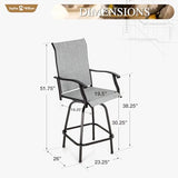 Sophia & William Swivel Bar Stools Set of 6, Outdoor Bar Height Chairs, High Top Patio Chairs, Supports 300 lbs (Grey Fabric)