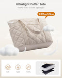 LOVEVOOK Puffer Tote Bag for Women, Quilted 15.6" Work Tote with Zipper, Large Travel Essentials Handbag with Cup Holder, Puffy Purse for Teacher, Nurse, Gym, Overnight, Carry On Shoulder Bag