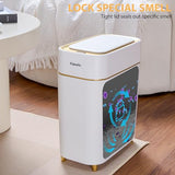 Pukomc Automatic Small Sensor Trash Can with Touchless Lid, 2.3 Gallon / 9L Smart Garbage Can, Quiet Close White Gold Waste Bin
