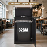 Restaurant Trash Can Cabinet, Commercial Trash Cans 32 Gallon Wooden Trash Can and Garbage Receptacle, Black
