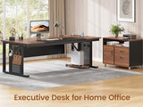 71" Executive Desk with Rolling File Cabinet, Large Office Desk with Drawers, L Shaped Computer Desk, Brown