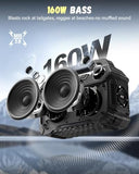 AFIFR Outdoor Bluetooth Speaker, 160W Loud Bass! Rugged, IP67 Waterproof, 24H Playtime with Lights, Wireless TWS Pairing Portable Speakers for Party, Outsides, Travel, Beach, Garage (Black)