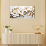 daktenn Canvas Wall Art for Living Room Bedroom Office White and Gold Flower Artwork Large Botanical Floral Wall Art Modern Canvas Prints 20x40 Inches