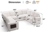 Modular Sectional Sleeper Sofa with Pull Out Bed, 8 Seat Plush Corduroy U Shaped Couch with Storage