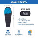 QEZER Down Mummy Sleeping Bag for Adults, 3 Season Lightweight Compact for Camping Backpacking Hiking, 45°F to 18°F Sleeping Bag with 600 Fill Power Down