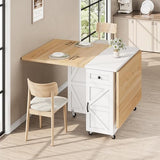 Space Saving Folding Dining Table for 2-4, Farmhouse Foldable Dining Table with Drawer and Storage Shelf