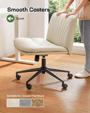 Marsail Armless-Office Desk Chair with Wheels: PU Leather Cross Legged Wide Chair, Comfortable Adjustable Swivel Task Chairs(Light Beige)
