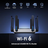 WAVLINK AX6000 WiFi 6 Router Dual Band, 2.5 Gbps WAN/LAN Port, Covers up to 2,150 Sq. ft and 256 Devices, 8x5dBi Antennas, AI QoE, WPA3 & VPN Security for Home/Office, MU-MIMO, Beamforming