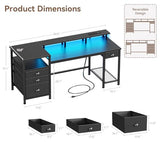 Furologee 60" Black Computer Desk with 4 Drawers and Printer Space
