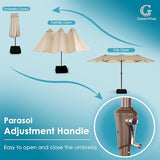 GREENVINES 15FT-Double-Sided-Patio-Umbrella-with-Base | Fiberglass Ribs | No Tilt |Large Outdoor Market Umbrellas | w/Crank Handle | Heavy Duty | for Poolside Garden Deck Backyard Beach | Tan