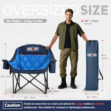 Overmont Oversized XL Camping Chair for Adults - 400lbs Support Heavy-Duty Padded Folding Chair with Side Pocket Cup Holder Cooling Bag for Outdoor Sports Garden Beach Fishing Lawn Blue