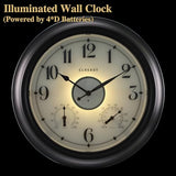 CLXEAST Illuminated Indoor Outdoor Clocks Waterproof 18 inch with Smart Night Light Sensor,Large Wall Clock with Thermometer & Hygrometer,Oil Rubbed Bronze Black,Spring Outdoor Decor