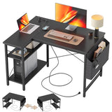 Small L Shaped Desk with Power Outlets - 40 inch Gaming Corner Computer Desk Writing Table, Black