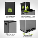 Simpli-Magic 16 Gallon (60L) Elegant Black Step Trash Can – Dual Compartment Kitchen Garbage Can