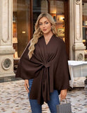 PULI Women's Elegant Shawl Wraps Soft Open Front Poncho Sweater for Spring Fall Winter caramel