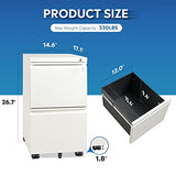 DEVAISE 2 Drawer Mobile File Cabinet with Lock, Commercial Vertical Filing Cabinet for Home Office, White