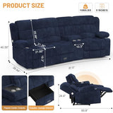 Dresegmt Recliner Sofa with Storage Console, Flip Middle Backrest Design 3-Seater Reclining Sofa with Storage Drawer