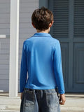 EPICGALA Boys Long Sleeve Polo Shirt, Soft School Uniform Shirt with Chest Pocket for Kids Ages 9–10 Blue