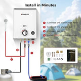 CAMPLUX First F5 Portable Propane Water Heater 1.32 GPM, 34,000 BTU, for RVs, Campings, Cabins & Barns, Ultra Portable Screw-Free Design, Quick Setup & 2-in-1 Easy Temperature Control