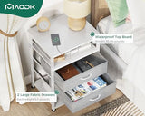 AODK 27.6" H Night Stand with Charging Station and LED Lights, Bed Side Table with 2 Drawers and Open Shelf, Bedside Table for Bedroom, Living Room, White & Light Grey