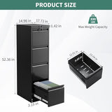 4 Drawer Metal File Cabinet with Lock, Wide Office Steel Filing Cabinet, Mobile Storage Organizer for Letter Legal Files
