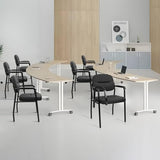 Leather Office Guest Chair Sets of 8, Reception Chair No Wheels with Armrests and Lumber Support