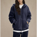 Talakeno Mens Womens Fleece Hoodies Sweatshirt Double Zip Up Oversized Acid Wash Hoodies Winter Vintage Cotton Sweatshirt(Navy-Blue,S)