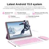 Android 15 Tablet 10 Inch, 12(3+9) GB RAM+64GB ROM, 2 in 1 Tablets with Keyboard Case Mouse Stylus