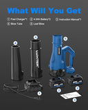 LUXTER Cordless Leaf Blower 320 CFM & 120 MPH Brushless Electric Leaf Blowers 2-Levels Variable Speed with 2 X 4.0Ah Battery and Fast Charger Included