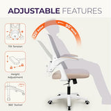 NEO CHAIR Office Desk Computer Gaming Ergonomic Chair with Lumbar Back Support Adjustable Height Swivel Wheels Flip-up Arms (Beige)