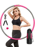 Phobby Weighted Exercise Hoop for Adults, 2.2lb Detachable Fitness Hoop, Adjustable Hoops with Jump Rope, Tape Measure and Carry Bag (Pink Grey)