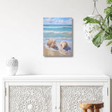 daktenn Beach Picture Decor Ocean Painting Canvas Wall Art Prints of Seashell on Sandy Seaside Coastal Seashell Conch Wall Art for Living Room Wall Decor Bathroom Wall Art 12"x16"