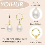 YOIHUR Pearl Earrings for Women, 14K Gold Plated Pearl Drop Dangle Earrings Zircon Stud Earrings Trendy Hypoallergenic Wedding Gold Hoop Earrings Bridesmaid Jewelry Gift