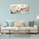 daktenn Canvas Wall Art for Living Room Bedroom Office White and Gold Flower Artwork Large Botanical Floral Wall Art Modern Canvas Prints 20x40 Inches
