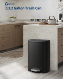 Large Rustproof Garbage Can for Kitchen, Step-on Trash Bin with Inner Bucket, Rear Handle, Soft Close Lid