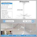 Ohniyou 108'' Industrial Ceiling Fan No Light for Warehouse, Silver