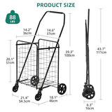 Folding Shopping Cart with Liner, Foldable Grocery Cart with Wheels for Seniors