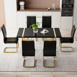 CTPNMCIN Modern Dining Table Set for 6, 55" Black Dining Table Set with 6 Faux Leather Chairs