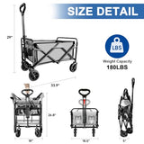 Collapsible Foldable Wagon, Beach Cart Large Capacity, Heavy Duty Folding Wagon Portable, for Outdoor Sports, Shopping, Camping, Gray