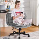 COMHOMA Cross Legged Office Chair with Wheels Armless-Office Desk Chair, Modern Vanity Computer Task Chairs for Home Bedroom, Gray