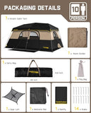 FanttikOutdoor Zeta C10 Pro Max Instant Cabin Tent 10 Person Camping Tent Setup in 60 Seconds with Rainfly & Windproof Portable with Carry Bag for Family Camping & Hiking, Upgraded Ventilation, Khaki