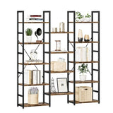 Triple Column 5 Tier Bookshelf, Bookcase with 14 Open Display Shelves, Adjustable Rustic Industrial Style Book Shelves