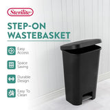 Sterilite 11.9 Gallon Rectangular Step On Kitchen Plastic Indoor Wastebasket with Wide Opening Lid and Comfort Handle for Home