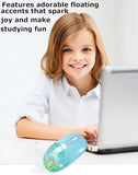 Wireless Bluetooth Mouse, Clear Aqua Water Glitter Liquid Sand Transparent Silent Mouse with Cute Puppy Pattern Inside,Portable for Laptop, iPad, PC, Chromebook,Gift for Girls, Women and Men